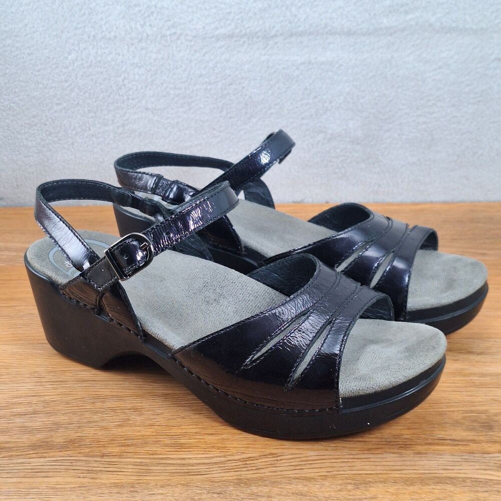 Dansko Serafina Women's 7.5 EU 38 Slingback Sandals Black Patent Leather Shoes